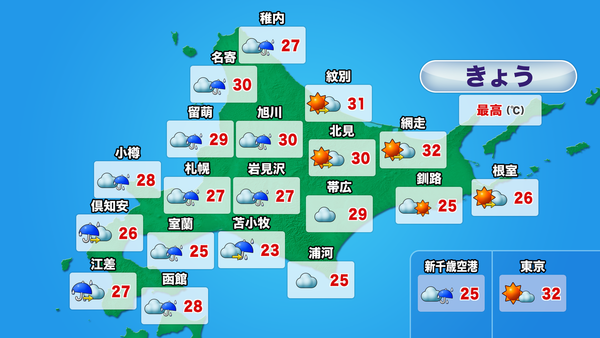 【きょうの天気】札幌27℃・函館28℃でムシムシ…午後は山沿い中心に「急な強い雨・雷雨」の恐れ　サムネイル