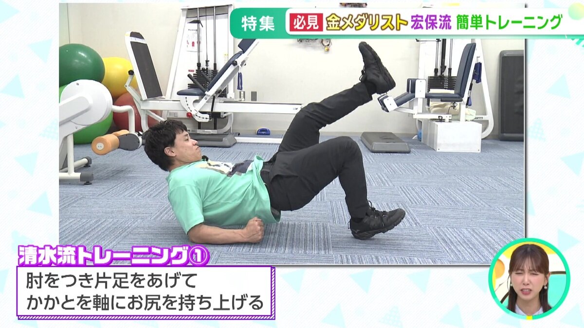 05_床に肘をついてお尻を持ち上げる清水流トレーニング①の実演.jpg